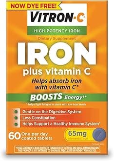 Vitron-C High Potency Iron Dietary Supplement Plus Vitamin C, 60 Coated Tablets (Pack of 3)