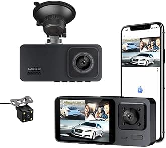 Dash Cam Front and Rear Inside 3 Channel Dash Camera for Car Security Video Recorder with Phone App, Built-in WiFi Dashcam with HD Screen Loop Recording, HDR, G-Sensor