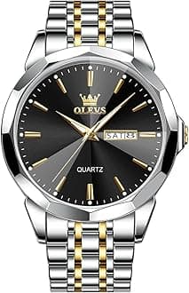 Watch for Men Diamond Business Dress Analog Quartz Stainless Steel Waterproof Luminous Date Two Tone Luxury Casual Wrist Watch Blue