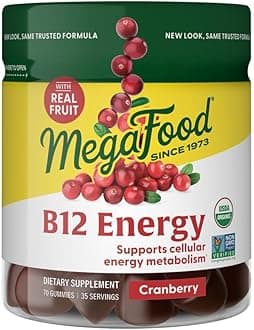 ​MegaFood Vitamin B12 Energy Gummies - Vegan - With Methyl B12 Vitamins to Support Cellular Energy Production - Cranberry - Daily Vitamin B12 Supplement - USDA Organic - 70 Gummies, 35 Servings