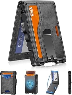 Wallet for Men, Minimalist Slim Mens Wallet with Money Clip, RFID Blocking Smart Pop Up Card Wallet with ID Window, Compact Bifold Wallet,Metal Aluminum Credit Card Holder