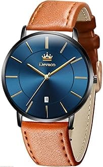 devacoMens Watches, Minimalist Fashion Simple Wrist Watch for Men Analog Date with Leather Strap，Ultra thin and stylish large dial watches for men.