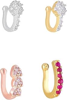 Yellow Chimes Nose Pin for Women Gold-Plated White and Pink AD Studded Nose Pins for Women and Girls…