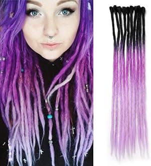 Dsoar 24inch Ombre Dreadlocks Extensions for Women/Men 10 Strands Synthetic Dreads Handmade Hippie Locs(Ombre Black and Purple)