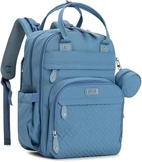 BabbleRoo Diaper Bag Backpack - Baby Essentials Travel Tote - Multi function Water Resistant Diaper Bag, Travel Essentials Baby Bag with Changing Pad, Stroller Straps & Pacifier Case - Light Blue