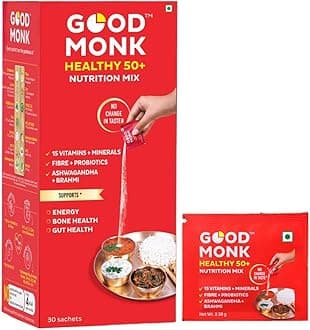 Good Monk Healthy 50+ Multivitamin for Senior Men & Women | For Energy, Bone & Gut Health | With Probiotics, Fibre, Ashwagandha, Vit. B12, C, D, Iron, Zinc | Add To Food - No Taste Change | 30 Sachets
