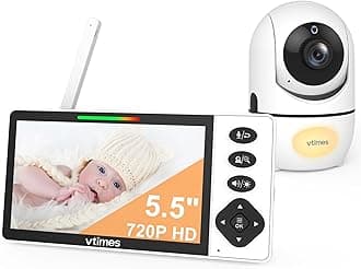 Baby Monitor with Camera and Audio, 5.5" 720P HD Screen Video Baby Monitor No WiFi VOX Mode Pan-Tilt-Zoom Alarm and 1000ft Range, Night Vision and Night Light, Ideal for Baby/Elderly/Pet