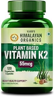 HIMALAYAN ORGANICS Plant-Based Vitamin K2 Supplement Supports Stronger Bone & Heart Health - 120 Veg Capsules