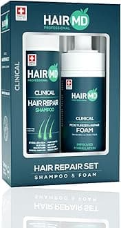 HairMD Transplant Hair Repair Set (100 ml Shampoo + 100 ml Moisturizing Foam), Rich in Biotin, Keratin, Saw Palmetto - for All Hair Types