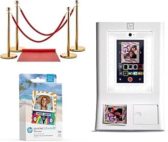 Sprocket Photo Booth Machine Instant Color Photo Printer (White) + Zink Paper (100 Sheets) + Red Carpet Bundle