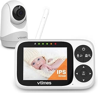 VTimes Baby Monitor with Camera and Audio, 3.2 Inch IPS Screen, Video Baby Monitor, No WiFi Night Vision, Portable Baby Camera, VOX Mode, Panoramic Alarm and Range