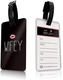 SetGo Hubby & Wifey Luggage Tags (Set of 2), Plastic Travel ID Labels for Suitcase & Baggage, Gifts for Wedding and Honeymoon