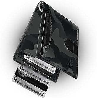 Kings Loot Money Clip Slim Minimalist Wallet for Men | RFID Blocking Leather Design with Money Clip | Front Pocket Bifold Holds 12 Cards | Stylish & Compact Wallets (Camo Black)