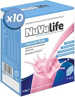NuVu Life, Liquid-Life Shake. High Calorie, High Protein, Nutrient Rich Powdered Drink Mix for Weight Gain or Meal Replacement (Strawberry, 70 Sachets)