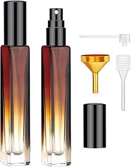 Empty Atomizer, 2pcs 10ML Travel Size Refill Bottle with Funnel and Dropper, Portable Glass Spray Bottle Cologne Dispenser Toiletries Sample Bottles Perfume Making Kit Amber