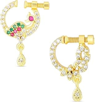 Yellow Chimes Nose Pin for Women Gold-Plated White and Pink AD Studded Nose Pins for Women and Girls…