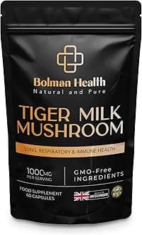 Tiger Milk Mushroom Capsules | 1000mg Lignosus Rhinocerotis | Standardised to 30% Polysaccharides | Supports Lung & Immune Function | 60 Vegan Capsules | Non-GMO | Gluten-Free