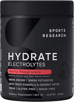 Sports Research Hydrate Jars - Sugar-Free & Naturally Flavored with Vitamins, Minerals, and Coconut Water - Supports Hydration - 15.67 OZ. - Cherry Pomegranate