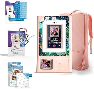 HP Sprocket Photo Box Machine Instant Colour Photo Printer (Pink) Gift Package + Zinc Paper (100 Sheets) + Padded Carry Case + Premium Screen Protector (x2) + Decorative Sticker Frames (x15)