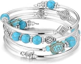 BULINLIN Layered Wrap Bangle Turquoise Bracelet - Bead Bracelet with Natural Agate Stone, Gifts For Women
