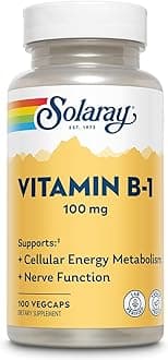 SOLARAY Vitamin B-1 100 mg | Healthy Energy Metabolism, Skin, Brain, Heart & Nervous System Support | 100 VegCaps