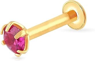 22KT | Pure Yellow Gold Red Precious Stone Nose Pin For Women