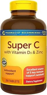 Super C with Vitamin D3 and Zinc, 200 Tablets Bundle - Adult Multi & Letter Vitamins Herbals & Dietary Supplements for Immune System Health