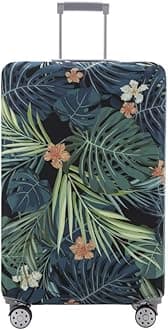 TRAVEL KIN Luggage Cover Washable Suitcase Protector Anti-scratch Suitcase cover Fits 18-32 Inch Luggage, Leaves-Green, L(26-28inch suitcase), Fashion