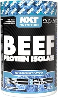 NXT Nutrition Beef Protein Isolate Powder - Protein Powder High in Natural Amino Acids - Paleo, Keto Friendly - Dairy and Gluten Free - Muscle Recovery | 1.2kg (Blue Raspberry)