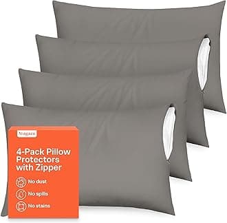 4 Pack Pillow Cases Protectors King 20x36 Inches Zipper Brushed Dark Grey Extreme Soft Cooling Microfiber Wrinkle Stain, Fade Resistant