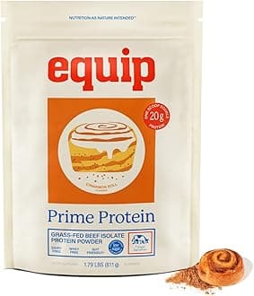 Equip Foods Prime Protein Powder | Clean, Grass Fed Beef Protein Powder for Women & Men | Carnivore Protein Isolate | Paleo, Keto Friendly | Gluten, Dairy Free | 30 Servings, Cinnamon Roll
