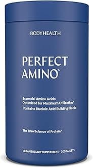 BodyHealth PerfectAmino (300 Tablets) Essential Amino Acid Supplement with BCAA and EAA, Muscle Recovery, Boost Energy & Stamina, 99% Utilization, Vegan Branched Chain Protein Pre/Post Workout