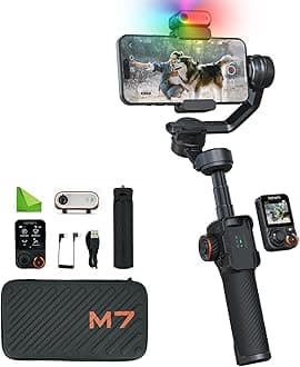 Hohem iSteady M7 3 Axis Gimbal Stabilizer for iPhone and Smartphone w/AI Tracking,Detachable Touchscreen Remote,Extension Pole,Magnetic Fill Light for Video Recording