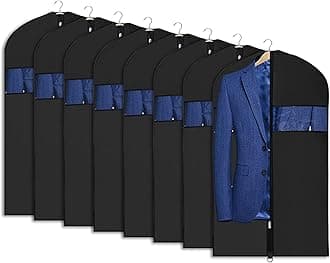 Univivi Garment Bag 43 inch Suit Bag for Storage (Set of 8), Foldable Washable Clear Lightweight Garment Bags for Costumes Suits Coats (60cm*109cm)
