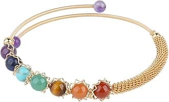 7 Chakra Bracelet for Women Girls Healing Crystal Stone Bead Adjustable Yoga Meditation 14K Gold Crystal Beaded Bracelet Jewelry