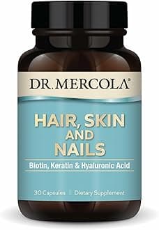 Dr. Mercola Hair, Skin & Nails, 30 Capsules (30 Servings), with Biotin, Solubilized Keratin, and Low Density Hyaluronic Acid, Non GMO, Gluten Free, Soy Free