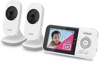 VM819-2 Baby Monitor, 2.8” Screen, 2 Cameras, 1000ft Range, Night Vision, 2-Way Audio, Temperature Sensor, Lullabies, Secured Transmission No WiFi