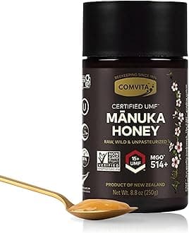 Comvita Manuka Honey UMF 15+ (MGO 514+) - Raw Manuka Honey New Zealand, Pure & Unpasteurized, Superfood for Immune Health, Use in Tea, Wild, Monofloral, Non-GMO - 250g (8.8 oz)