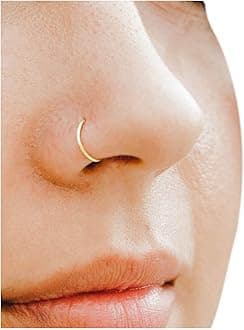 14K Solid Gold Nose Ring Hoop for Women – 18G, 20G, 22G, 24G – Yellow, Rose or White Gold – 7mm to 10mm – Hypoallergenic Septum or Cartilage Piercings