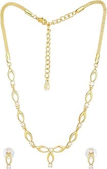 Estele 24 Kt Gold Plated Oval Loops with Austrian Crystal Necklace Set for Women Suitable for All Occasions Special for Wedding, Engagement, Anniversary, and Birthday