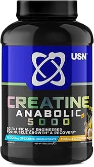 USN Creatine Anabolic 5000 – All-in-One Muscle Growth & Recovery Powder, 5000mg Creatine Monohydrate + 3000mg BCAAs, Low Sugar, Mango Coconut Flavour, 900g (30 Servings)