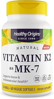 Healthy Origins Vitamin K2 as MK-7, 100 mcg - K2 Vitamin Supplement for Heart Health, Bone Health & Calcium Metabolism - Gluten-Free Supplements - 60 Veggie Softgels