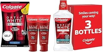 Colgate Optic White Pro Series Whitening Toothpaste with 5% Hydrogen Peroxide & Optic White Whitening Mouthwash, 2% Hydrogen Peroxide, Fresh Mint, 32 Ounce, 3 Pack (Packaging May Vary)