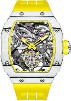 Haofa Tourbillon Mechanical Watch for Men Automatic Skeleton Watch Self-Winding Carbon Fibre Watch Sapphire Waterproof Luminous 72H Power Reserve Men's Watch 1901-1