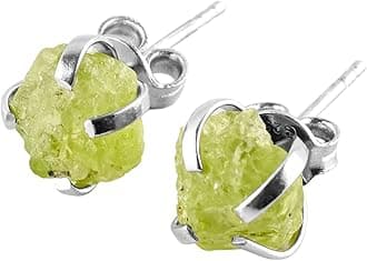 AA Raw Gemstone Rough Crystal Stone Dainty Stud Earrings for Women, Birthstone Handmade Wedding Jewelry, 925 Sterling Silver 4-Prong Setting Earrings, Birthday Gifts for Mom, Girls