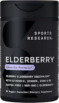 Elderberry Immune Support with Zinc, Ginger, Vitamin C & D3 - Vegan Friendly · Non-GMO · Gluten Free - 60 Veggie Capsules