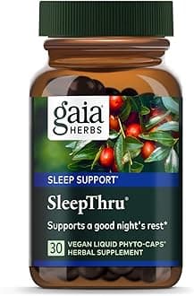 Gaia Herbs, SleepThru, Sleep Support, Non Habit Forming Herbal Sleep Aid, Passionflower, Ashwagandha, Jujube, Organic, Melatonin Free, Vegan Liquid Capsules, 30 Count