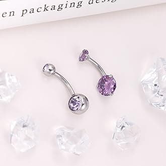 2PCS 14G Surgical Steel Belly Button Rings for Women Round CZ Navel Ring Long Belly Rings Belly Piercing Jewelry 6-16MM