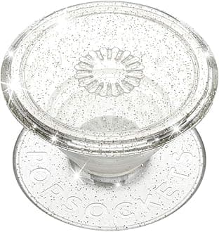 PopSockets Adhesive Phone Grip, Holder, Phone Stand, Kindle - Clear Glitter Silver