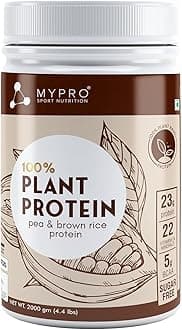 Mypro Sport Nutrition Plant Protein Powder Pea & Brown Rice Protein (23g protein,22 Vitamins & minerals,5g BCAA) Plant Based Vegan Protein Men & Women (Alphonso Mango, 2000 Gm)